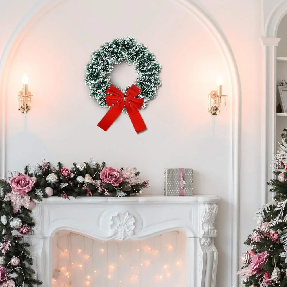 Elegant 9.5-Inch Pine Wreaths with Red Velvet Bow - 6-Pack for Celebration